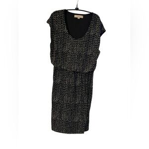 Ann Taylor Loft Casual Scoop Neck Dress Black/Off White Elastic Waist EUC Small